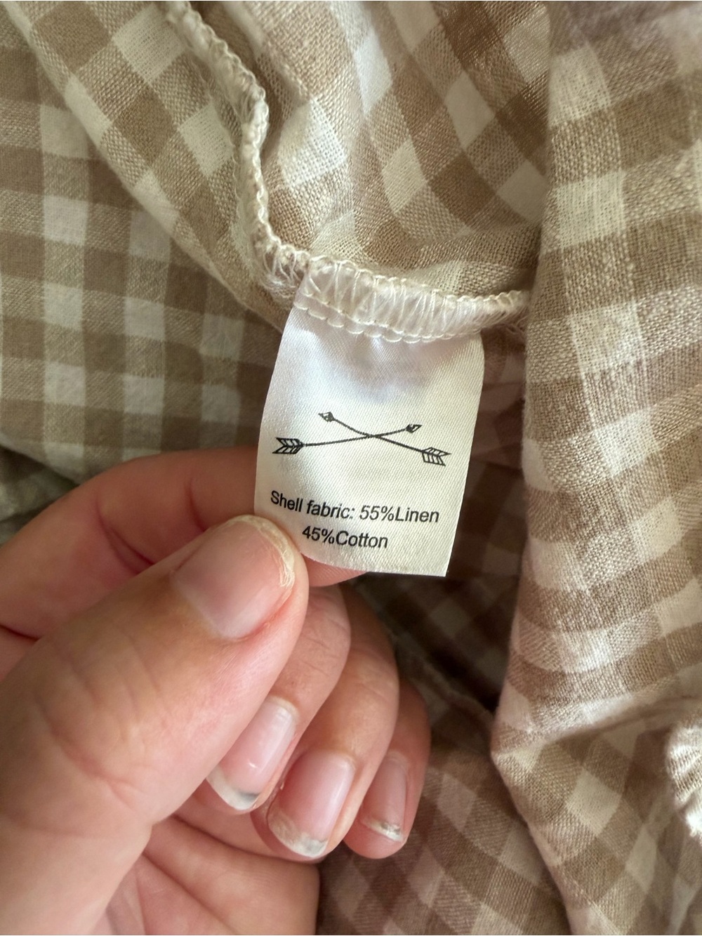 Rylee and Cru Linen Cotton Beige Gingham Button-Front Short Sleeve Dress - Picture 6 of 8